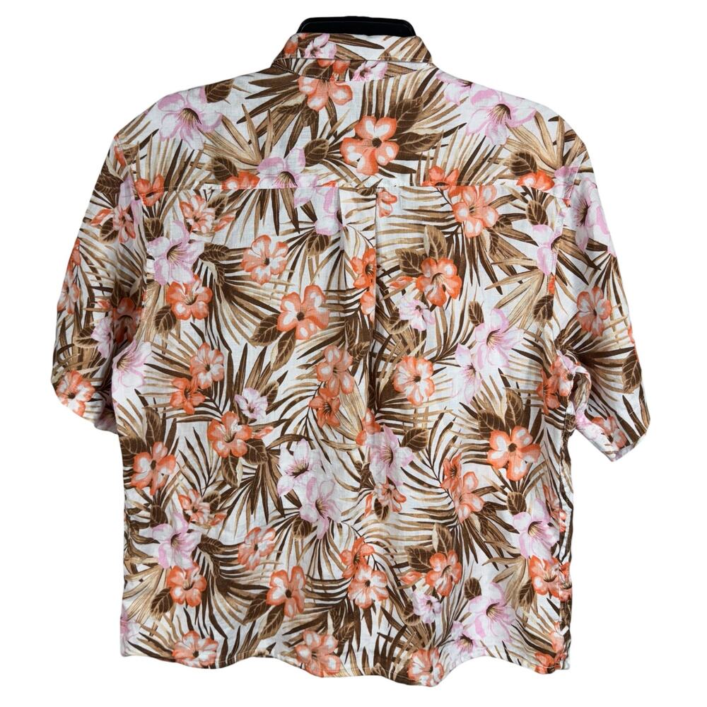 Lands End Medium 15-15 1/2 Traditional Fit Shirt Button-Up Linen Hawaiian Floral - Picture 4 of 6